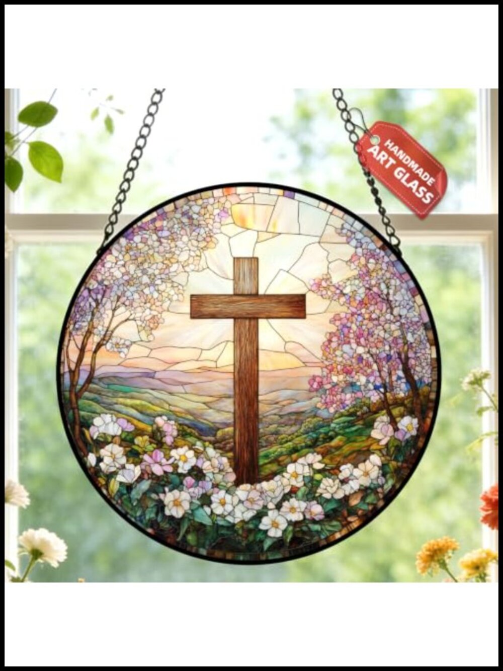 Stained Glass Cross Suncatcher Christian Window Hanging Gift